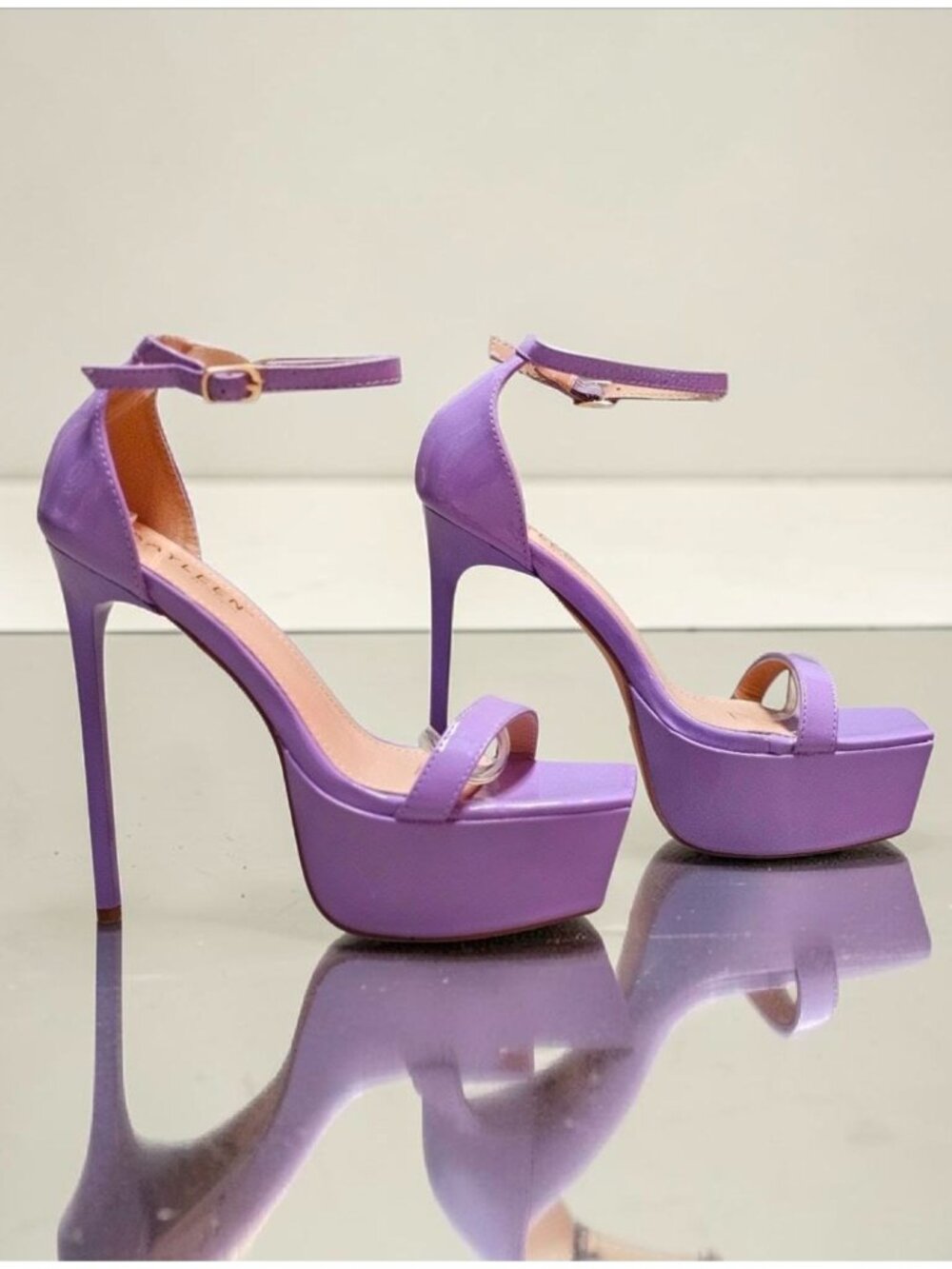 Lilac Platform Stiletto Heels With Ankle Strap Patent Finish - Picture 2 of 16